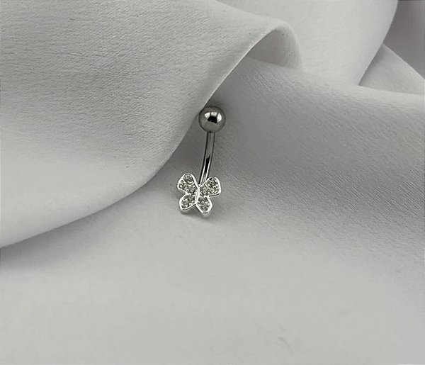 Piercing umbigo borboleta cravejada Prata 925