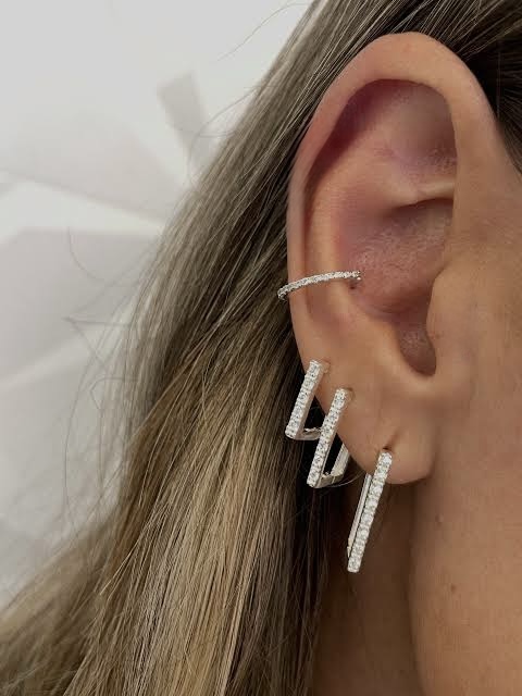 Trio argolas retangular Prata 925