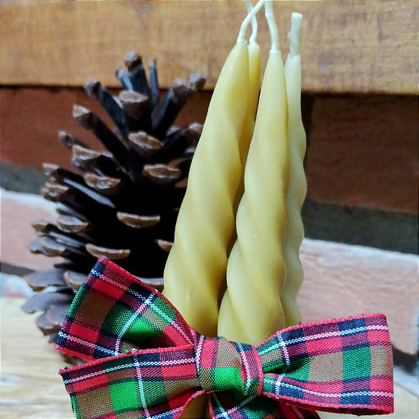 Kit 4 Velas Artesanal Torcida 14cm | Vela de Cera de Abelha