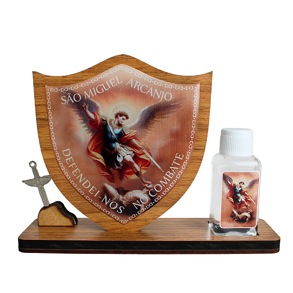 Escudo de Mesa São Miguel Arcanjo Com Porta Água Benta