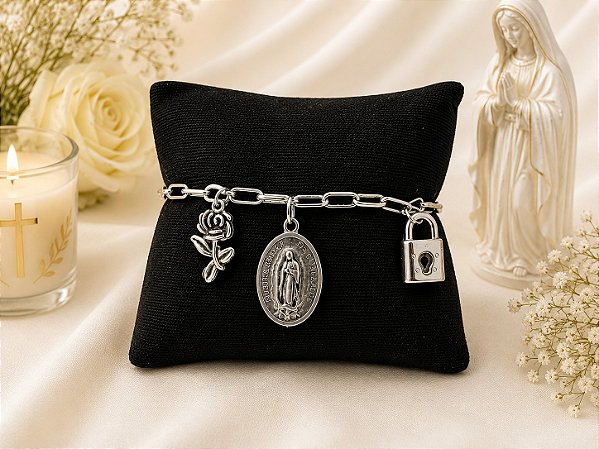 Modelo 4 de Nossa senhora de guadalupe flor e cadeado