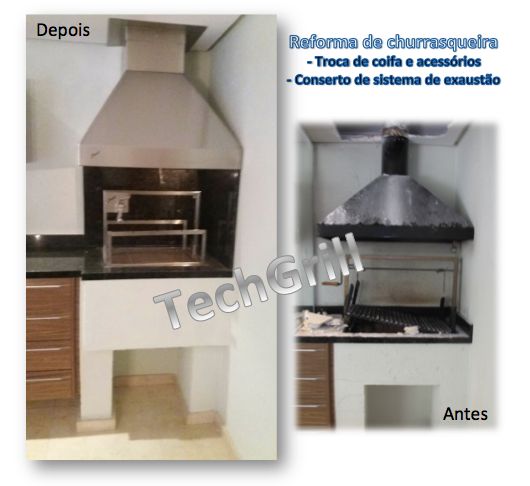 Antes e Depois - churrasqueira com coifa aço inox