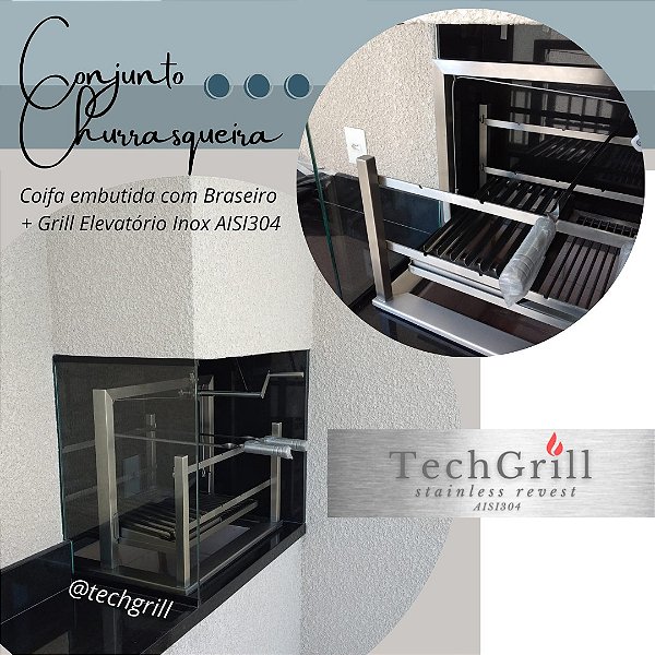 CHURRASQUEIRA A CARVAO - BRASEIRO E COIFA INOX AISI304