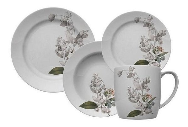 Aparelho Jogo Jantar Germer Porcelana Bela Botanica 16 Pçs