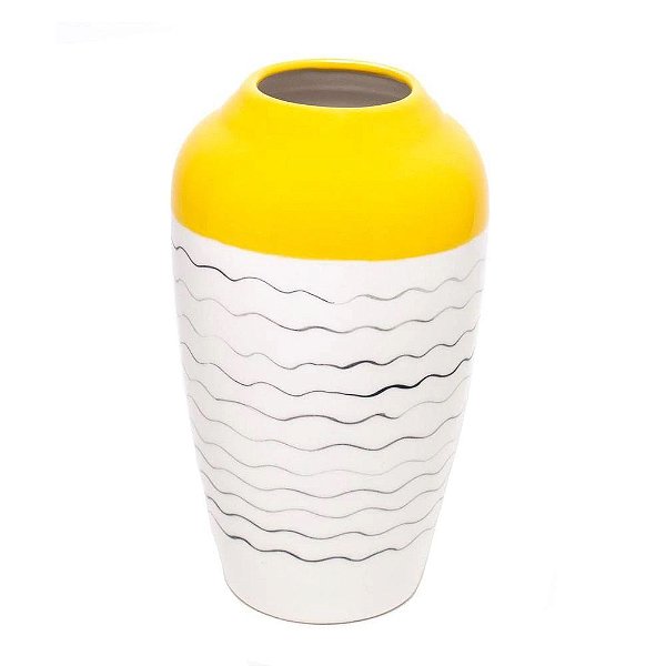 Vaso Decorativo Ceramica Branco/Amarelo