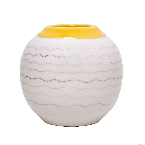 Vaso Decorativo Cerâmica Branco/Amarelo