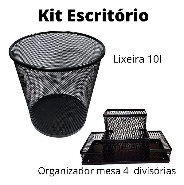 Kit Organizador De Mesa E Lixeira De Escritório Porta Treco