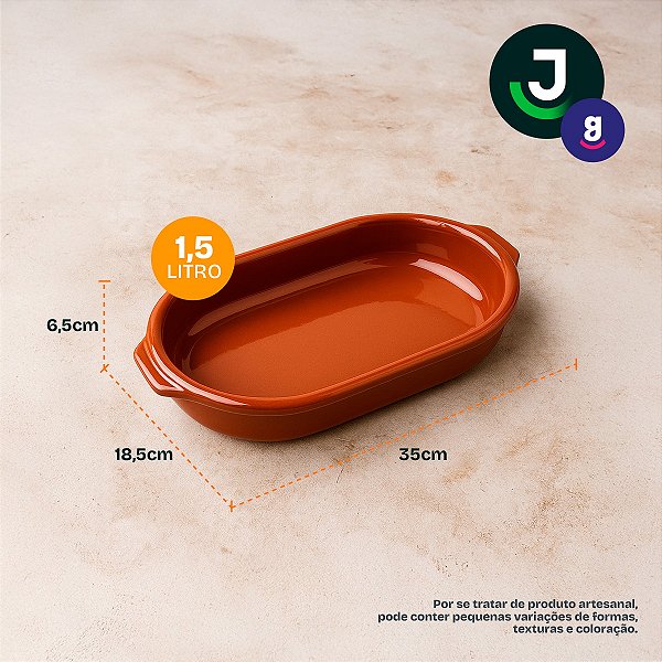 Assadeira De Barro Oval 1500ml - 35X18,5cm Nº2