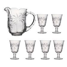 Cj 7 Peças Jarra C/6 Taças de Cristal de Chumbo Palm 1,3L /240ml