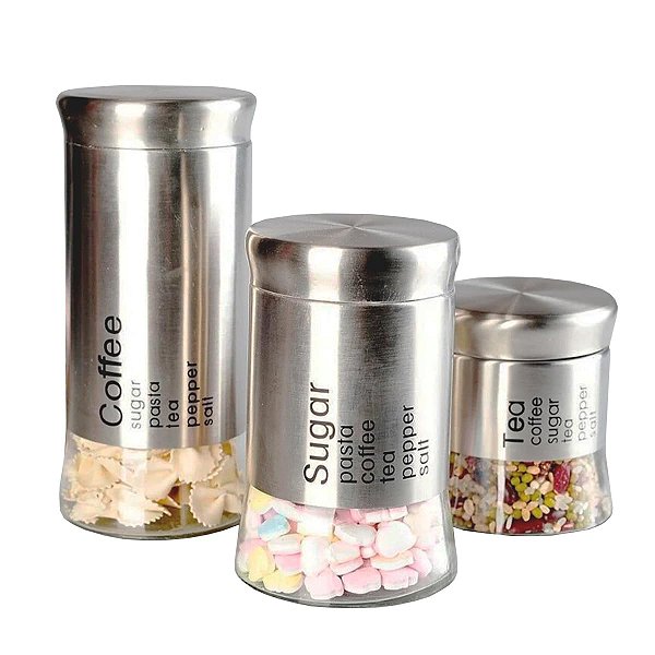 Conjunto 3 Potes Will Inox E Vidro Aço Escovado