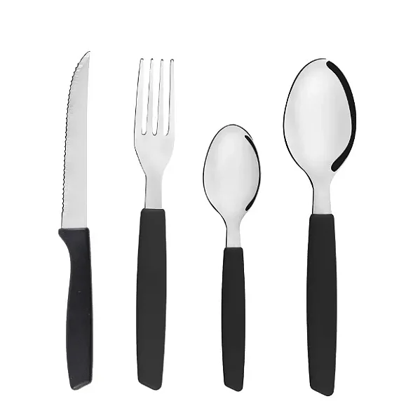 Jogo De Talheres Faqueiro Inox Preto 20 Peças Resistente Faca Garfo Colher