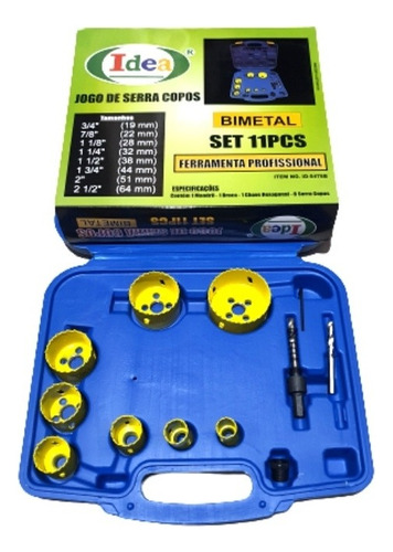 Jogo Serra Copo P/ Aço E Ferro Maleta C/ 11pçs Bimetal