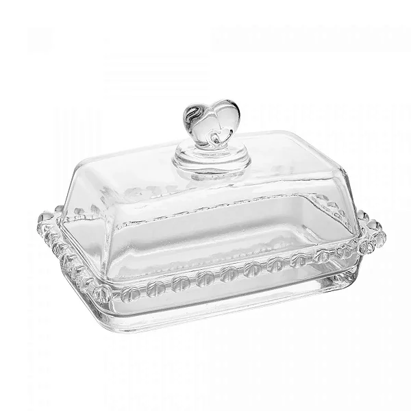 Manteigueira de Cristal com Tampa Coração  17cm x 10,5cm x 10cm - Lyor