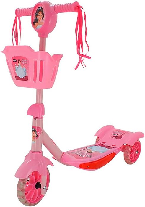 Patinete Infantil Princesas Com Cestinha, Luz e Som;