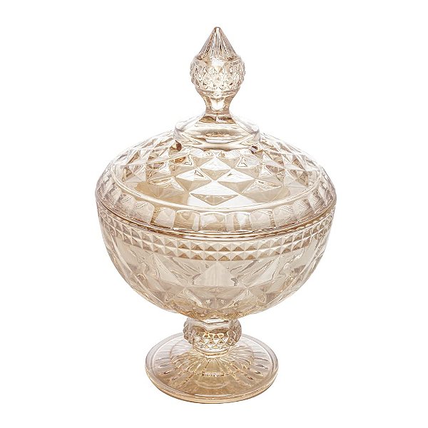Potiche de Cristal com Pé Diamond Âmbar Metalizado 15cm x 23cm - Lyor