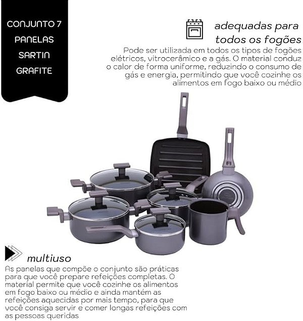 Conjunto De Panelas Sartin GRAFITE 5 Pçs Cerâmica Mimo Style - ok