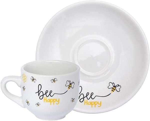 Jogo 6 Xícaras de Café Honey Bee Happy 90ml Hauskraft