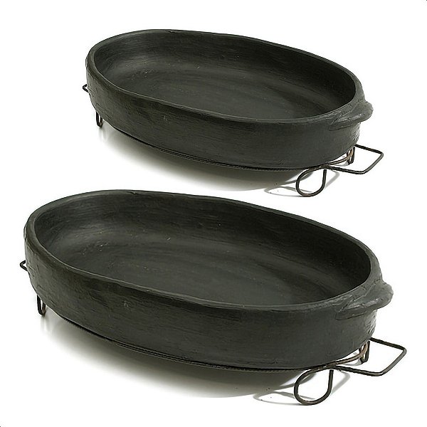 Kit 2 Travessas Assadeira De Barro Preto Capixaba Oval