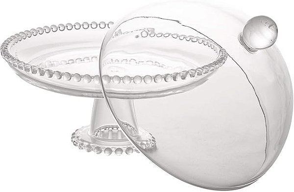 Prato de Cristal com Pé e Tampa Pearl 20cm x 18cm