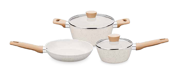 Conjunto de panelas carmela vanila 3 pecas de aluminio forjado revestimento ceramic-flon cor creme MTA