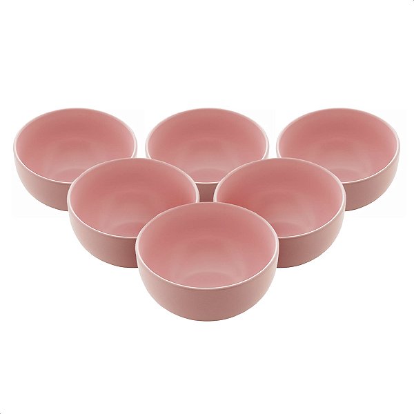 Kit 6 Tigela Cumbuca Bowl De Ceramica Cronus Rosa 14.5x8.5cm Lyor