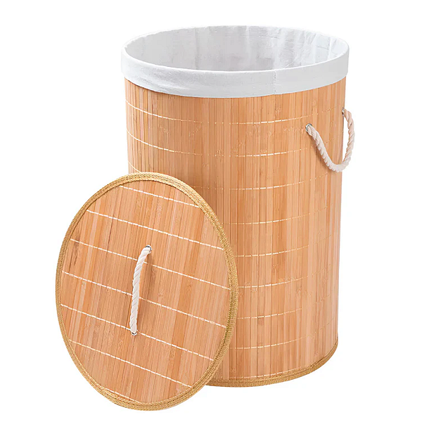 Cesto Roupa Suja Multiuso Bambu Redondo