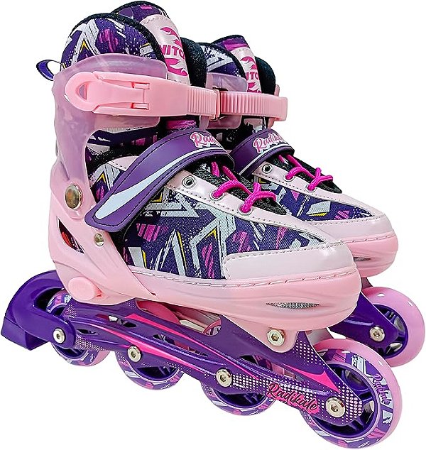 Patins Inline Rosa Play- Ajustável 38 a 41 - Unitoys
