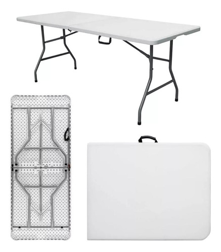Mesa Dobrável Retangular 1,80X0,74 Camping Vira Maleta Cor Branco