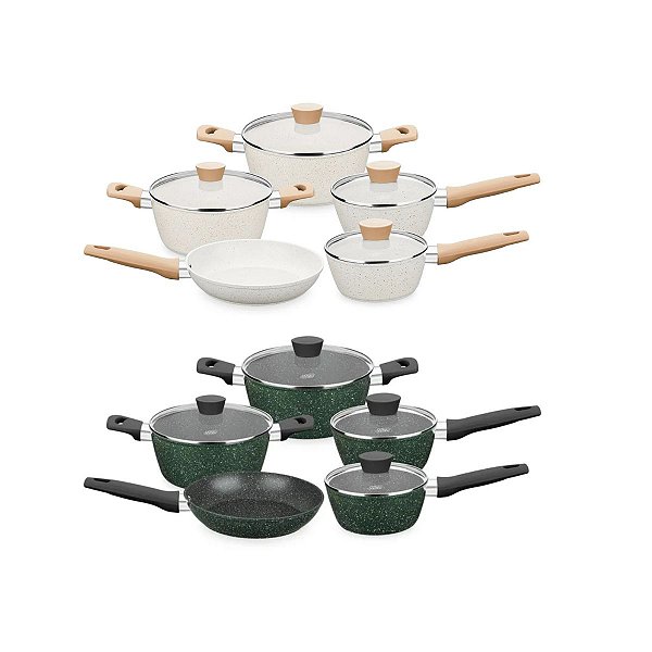 Conjunto de panelas Carmela 5 pecas de Aluminio Forjado Revestimento Ceramic-flon