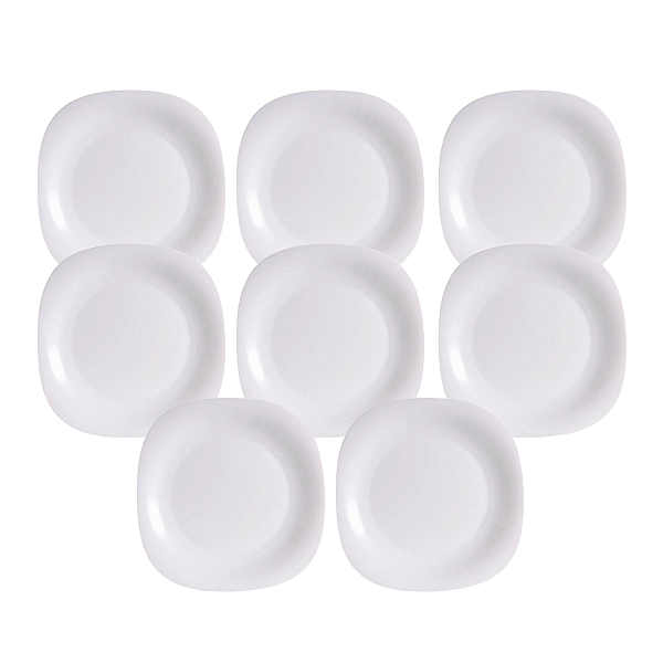 Kit 8 Pratos Sobremesa 21,6cm Opalino Branco Quadrado