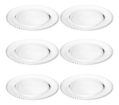 Jogo 6 Sousplat Supla Suplat De Cristal Pearl Transparente