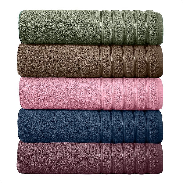 Kit 5 - Toalhas de Banho 100% Algodão 070x140 cm Teka Comfort Coloridas
