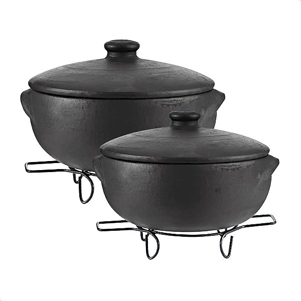 2 Panelas De Fogão A Lenha 7 Litros Kit Barro C/ tampa