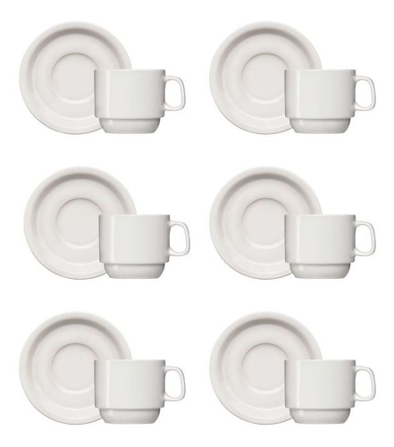 Jogo 6 Xícaras De Chá Com Pires Porcelana Iguaçu - 215ml