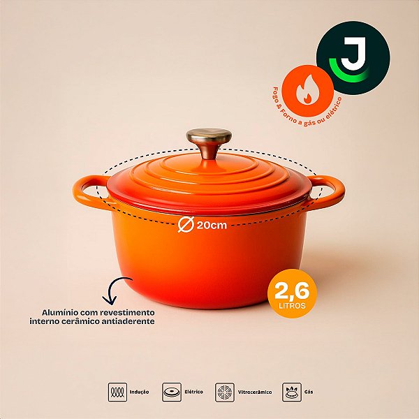 Caçarola Revestimento Nano cerâmico Florença 20cm Laranja