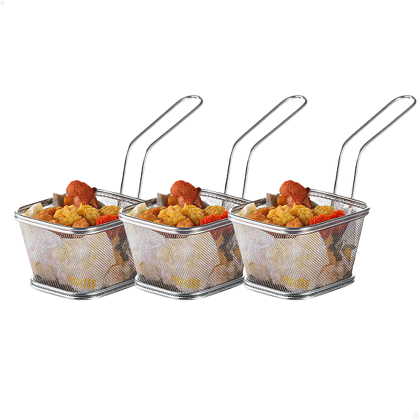 3 - Cesta Para Servir Porções Em Inox 10,5x9x6cm
