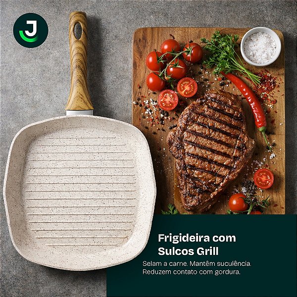 Frigideira Antiaderente Bifeteira Grill Bistequeira 28cm Bege