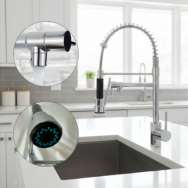 Torneira Gourmet Cozinha Inox Monocomando Com Dupla Saída De Água | Bica Giratória 360° | Misturador Monocomando Para Pi