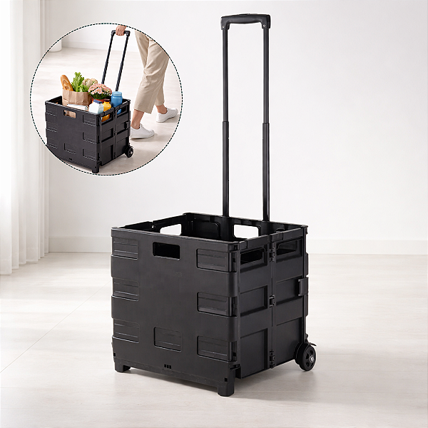 Carrinho de Feira Dobrável 25kg – Multiuso para Compras, Mercado e Transporte, Preto