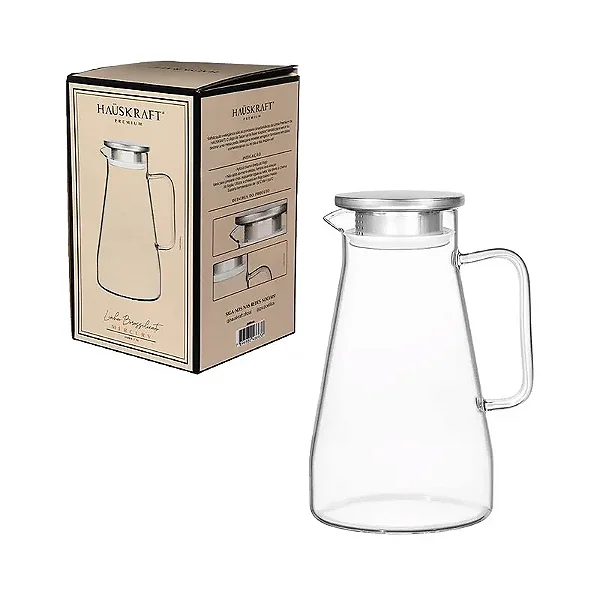 Jarra Vidro Borossilicato 1.5l Com Tampa Aço Inox E Filtro Jhamba Transparente