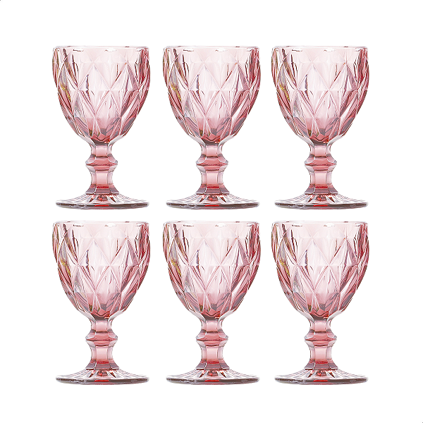 Conjunto De 6 Taças De Vidro Para Água Diamond Rosa 330 ML Rosa