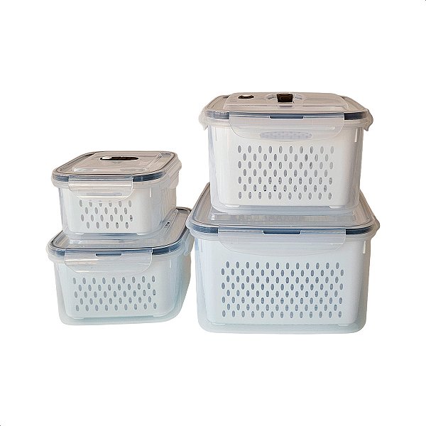 Kit Pote Hermético 4 Peças Transparente Com Tampa De Vedação Em Silicone E Corpo Em Pp Conserva Alimentos, Livre De Bpa,