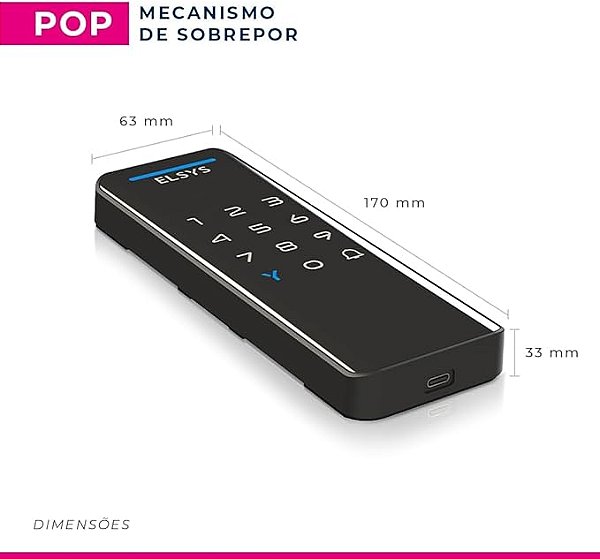Fechadura Digital de Sobrepor, Abertura por senha ou tag, Pop, Preta, DS1100V