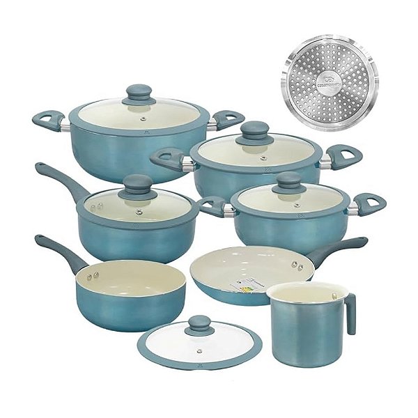 Jogo De Panelas Genebra Plus Indução 2.5mm 7 Peças Azul Casa Genebra Plus Azul Metalizado