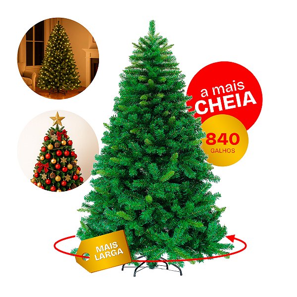 Árvore de Natal Grande Pinheiro Natural 1,80m com Pé de Ferro 840 Galhos Mais Cheia Realista verde