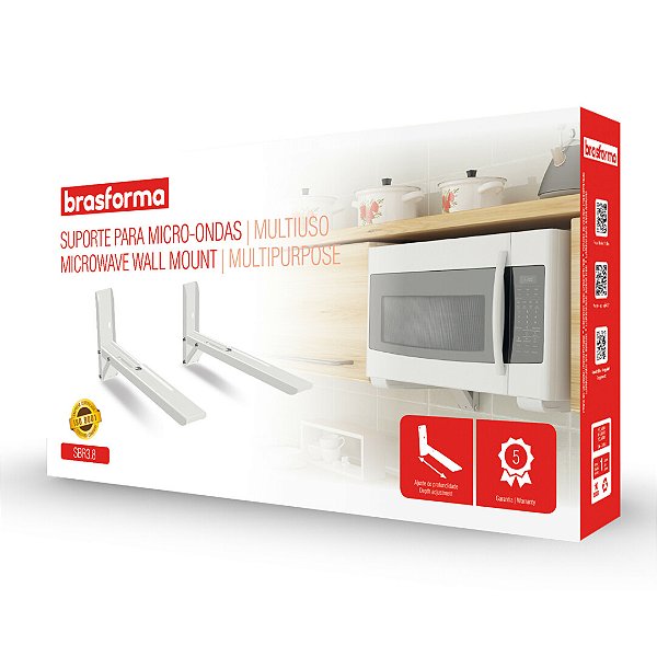 Suporte Para Forno Micro-ondas Sbr 3.8 Branco Ajustável, Resistente E Fácil De Instalar, Ideal Para Cozinha Moderna Com