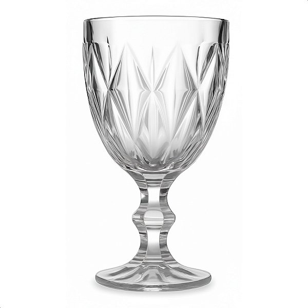 Jogo 6 Taças Diamante Vidro 330ml Copo Diamond Moderno Luxo Transparente Butter Cream Diamante Lapidado