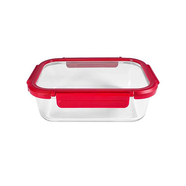 Pote Borossilicato Retangular 1040ML Com Tampa De Vidro