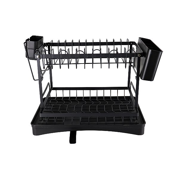 Escorredor De Louças Pratos Com Porta Copos Talheres Preto