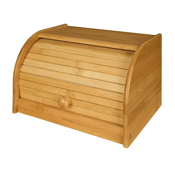 Porta Pães Com Tampa Retrátil Em Bambu 30x25x18cm Caixa Organizadora Para Pães, Biscoitos E Alimentos, Design Moderno